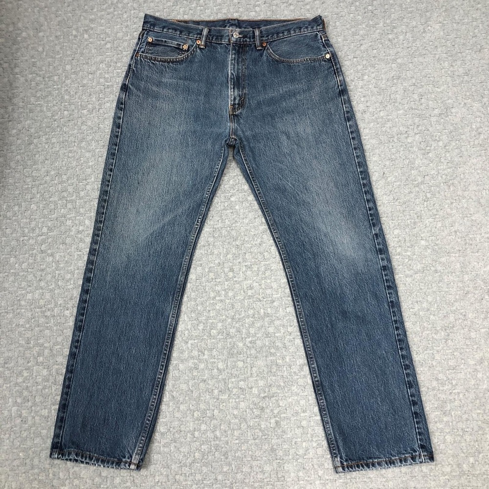 Levis 505 Jeans Mens 36x32 Blue Medium Wash Straight Leg Denim Classic Fit Norm